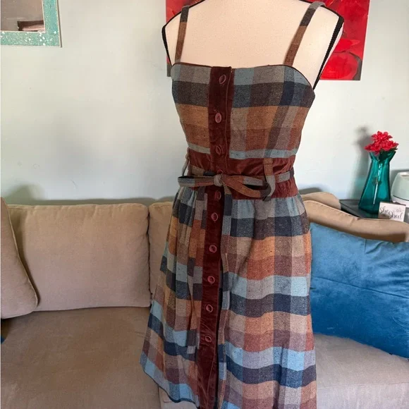 Maple Anthropologie Maple Womens Small S 2 Check Wool Jumper Dress Strapless - Picture 2 of 9